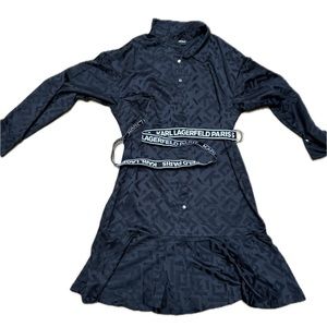 Karl Lagerfeld belted black logo belted shirt dress